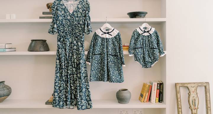 navy and green floral dress Girls Dresses & Baby Outfits TYPE_occasion wear