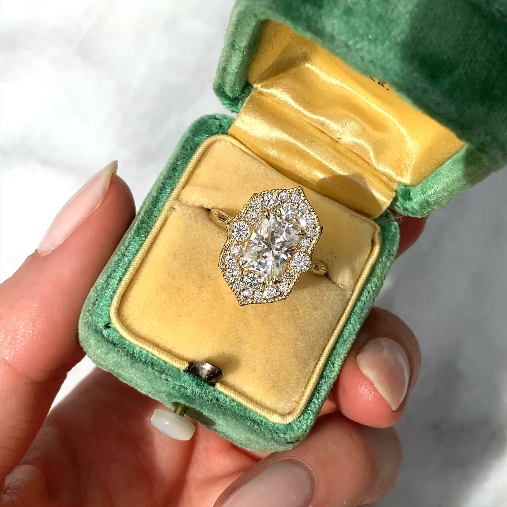 Vintage radiant clearance cut engagement rings