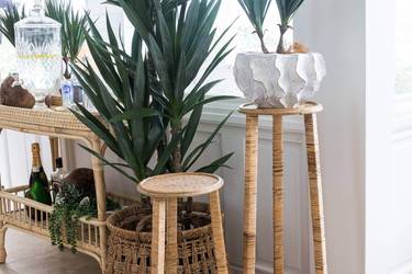 Rattan Round Baskets With Handle Brown