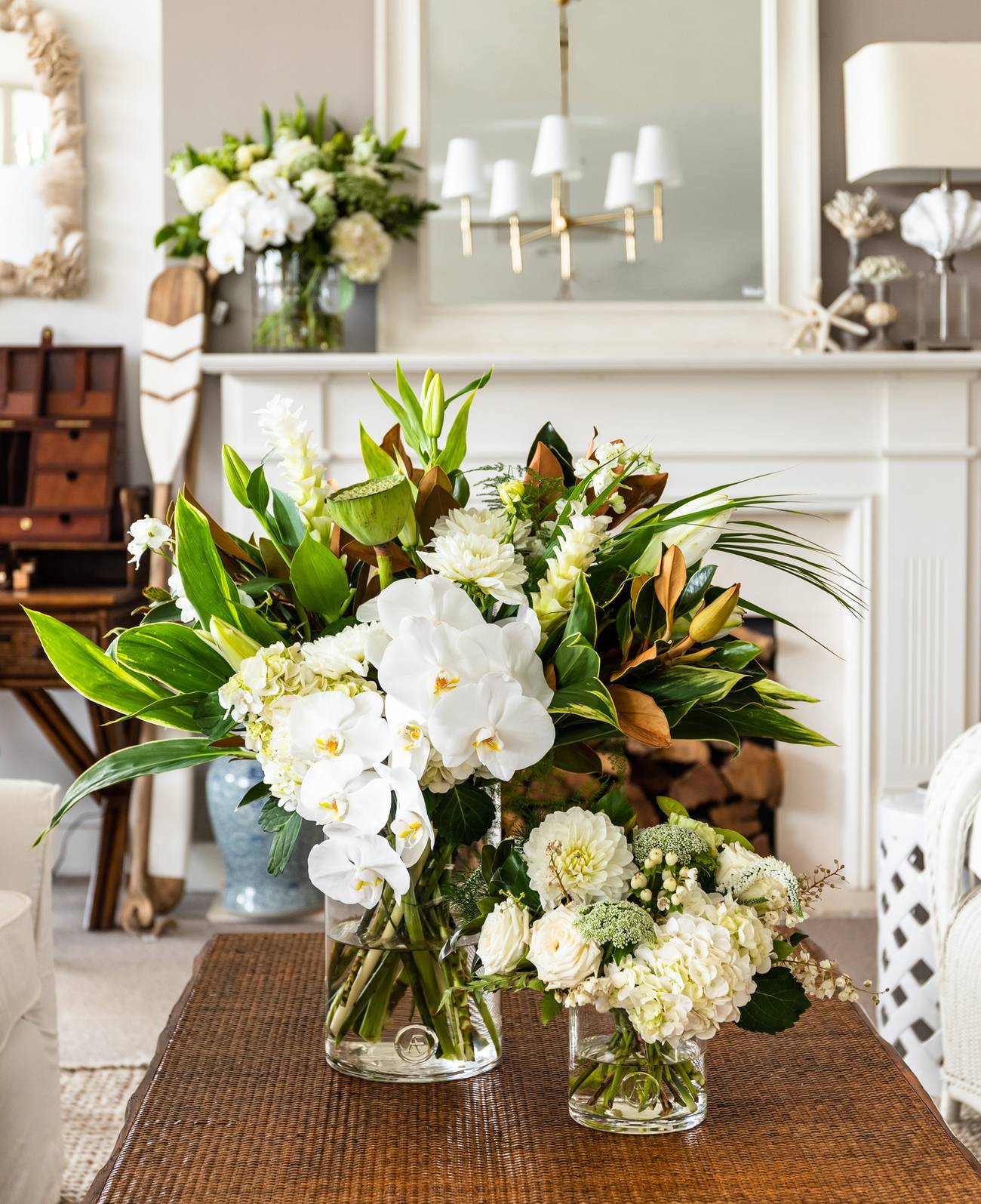 Fresh Flowers White Opulent With Large Vase