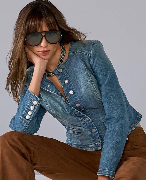 models wearing denim jacket