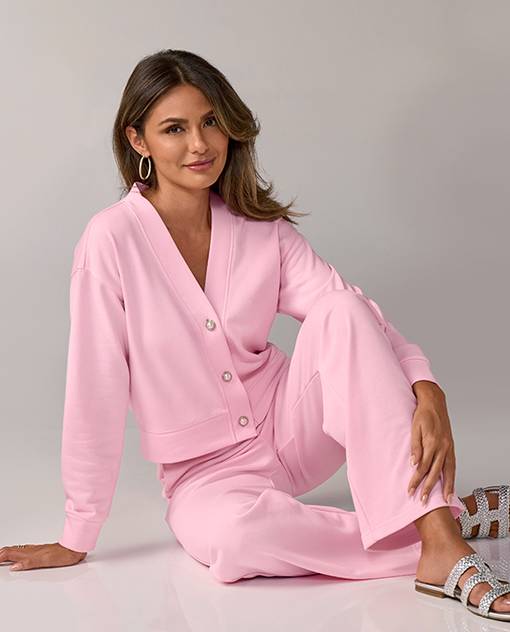 models wearing pink athleisure set