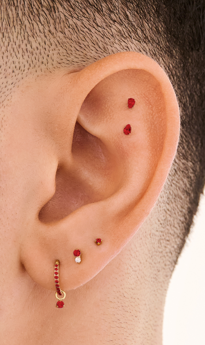 Ear adorned with Studs January Birthstone earrings 