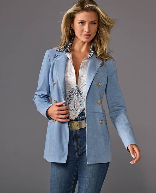 models wearing blue blazer