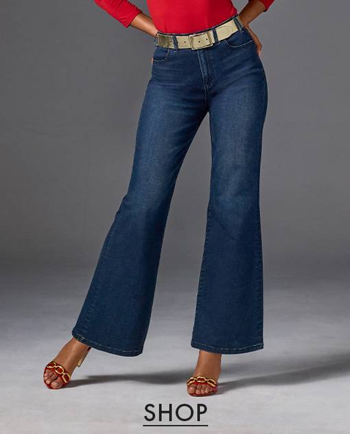 models wearing wide leg denim