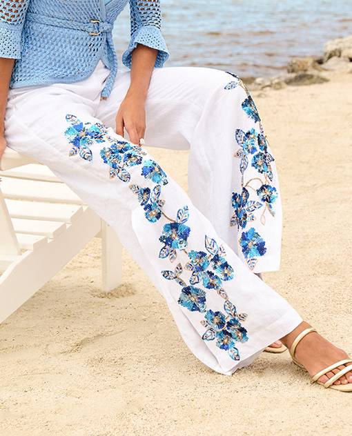 models wearing white and blue bottoms