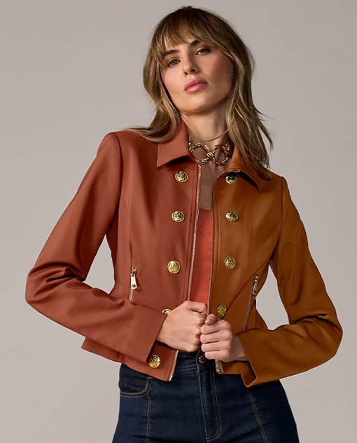 models wearing rust jacket