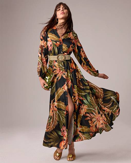 models wearing floral maxi dress