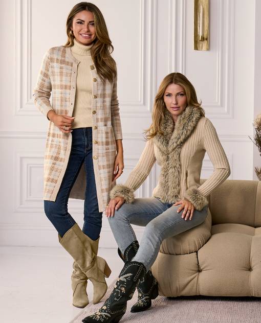 models are wearing Holiday Collection sweaters