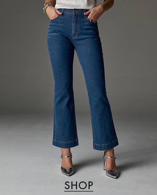 models wearing kick flare denim