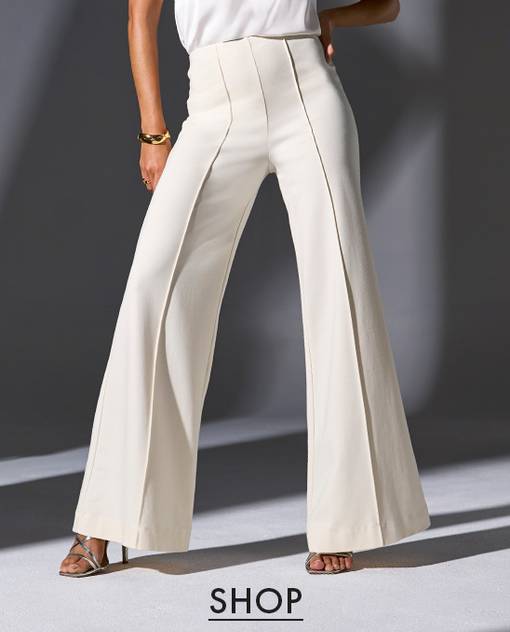 models wearing off white wide leg pants