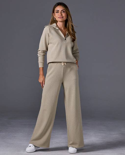 models wearing tan matching set