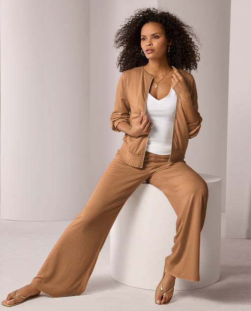 models wearing tan matching set