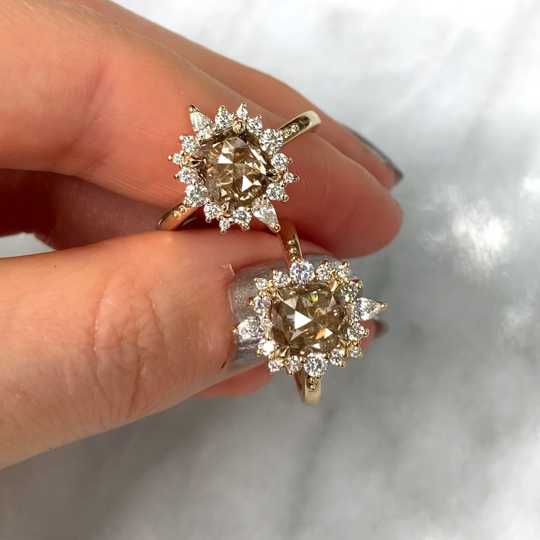 Vintage salt and pepper deals engagement rings