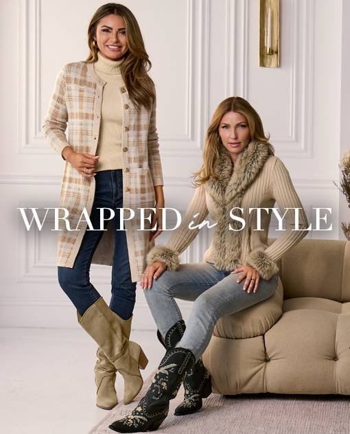 Models are wearing sweaters and layering pieces