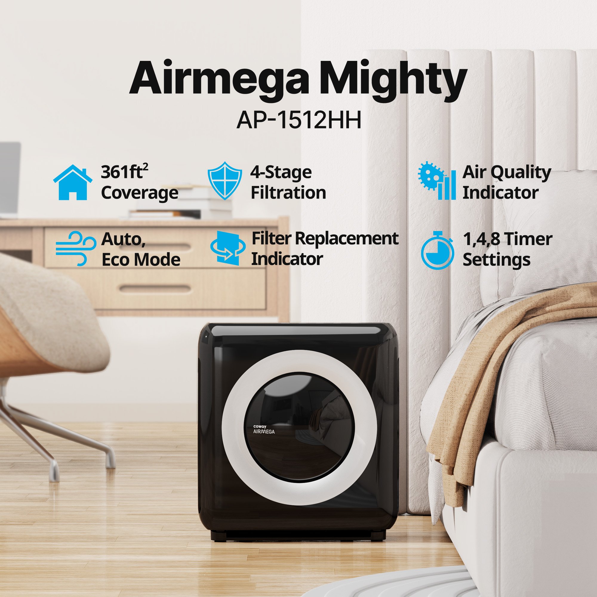 Airmega Mighty in a bedroom