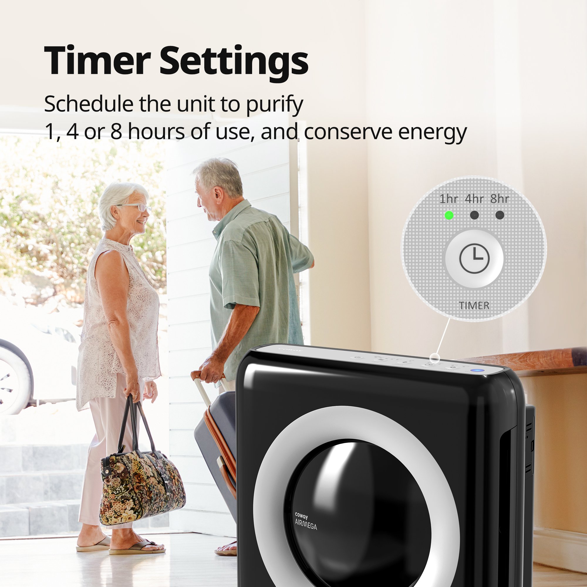 Timer setting 1, 4, 8 hours of use