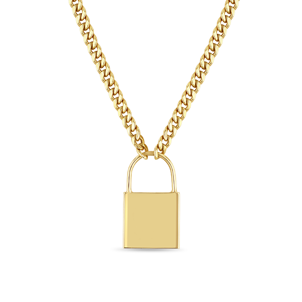 14K Gold Padlock Initial Necklace
