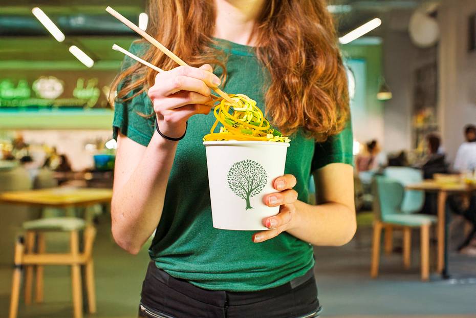 24oz (750ml) Tall Paper Bowl - PLA Lined - White Green Tree - 115 Series