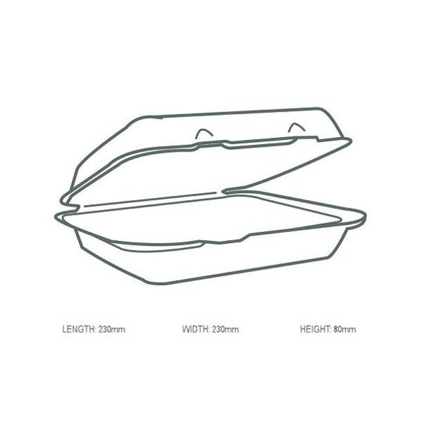 Dinner Clam Regular 9x9x3" (23x23x8cm) PFAS Free White - Sugarcane