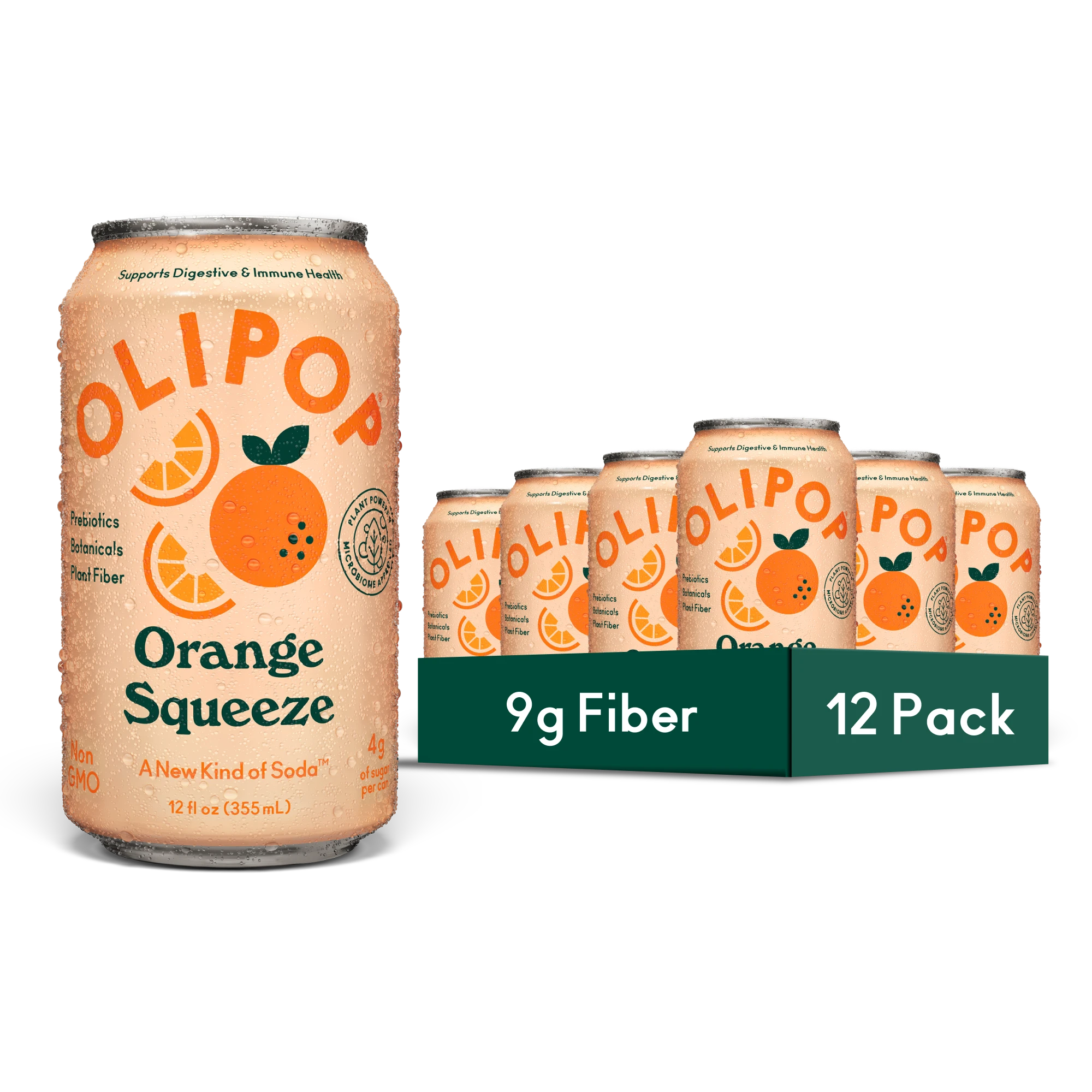 OLIPOP Orange Squeeze 9 g Fiber, 12 Pack