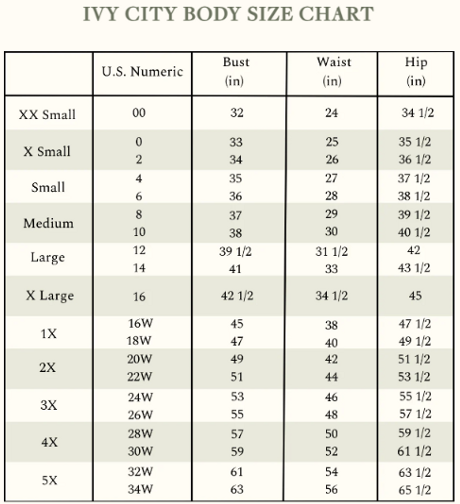 Product size guide