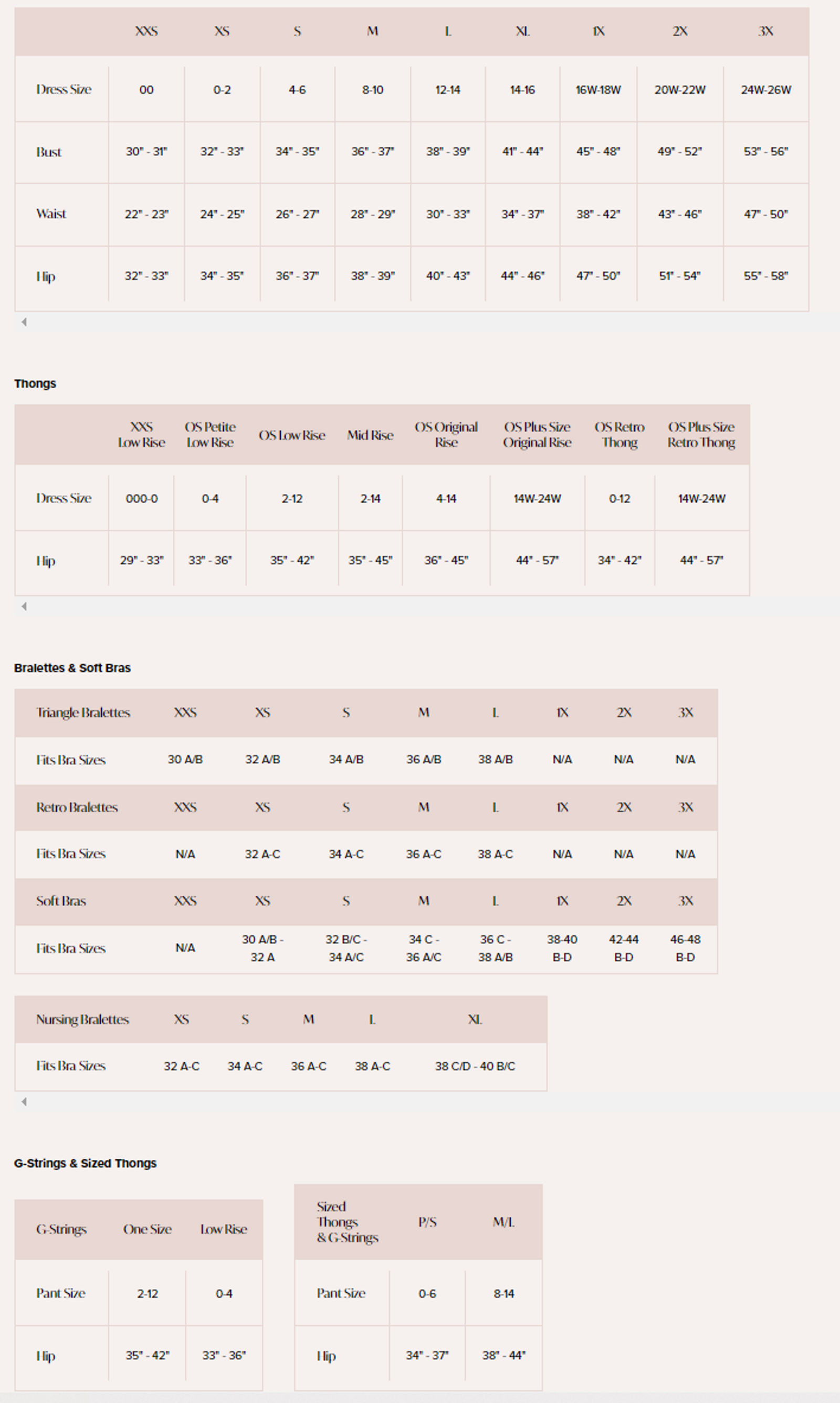 Product size guide