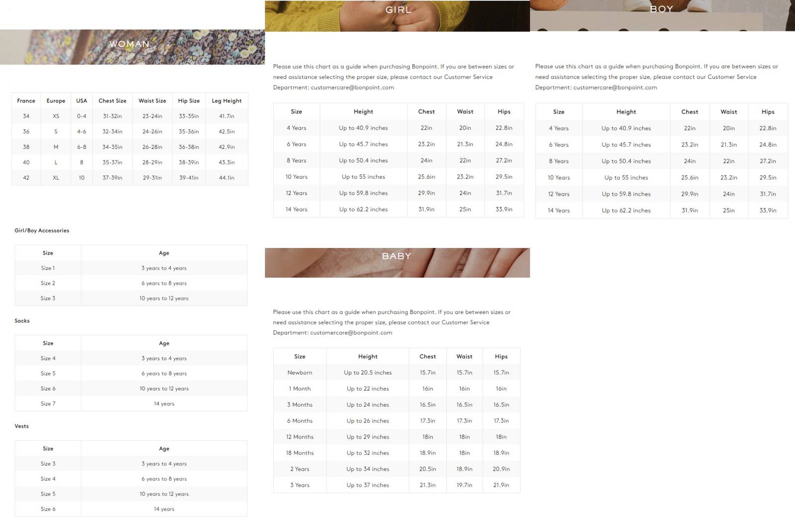 Product size guide