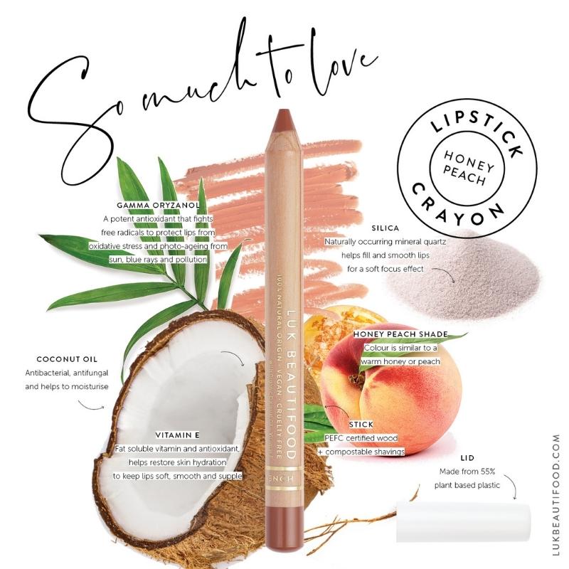 Natural Lipstick Crayon & lip liner in Honey Peach. Vegan. Sustainable Packaging.
