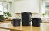 Straight Kitchen Caddy 5, litre, 7 litre and 23 litre in black in situ