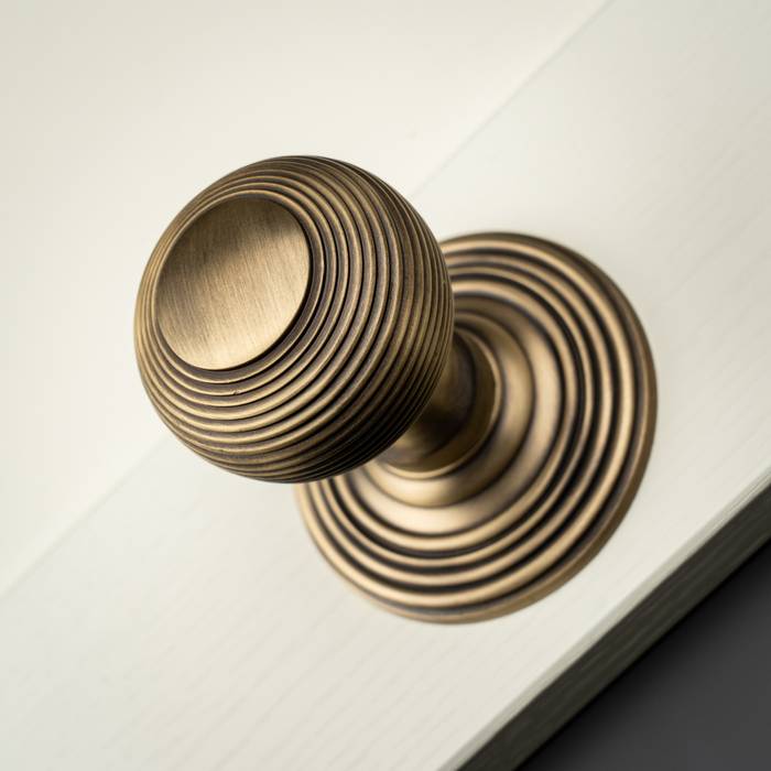 Ringed Mortice Round Door Handle Knob (Sprung) Satin Nickel - Pair