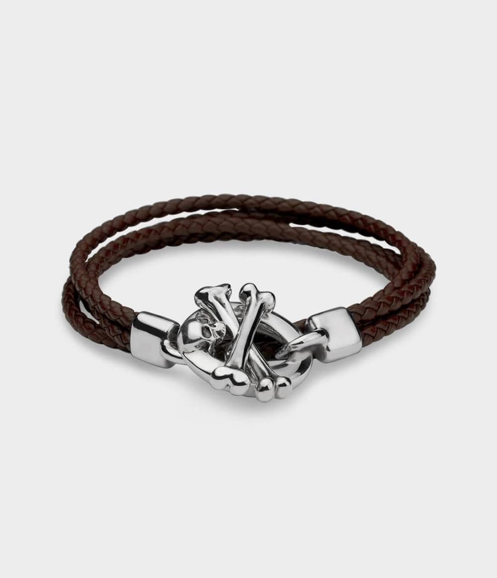 Skull & Crossbones Leather Bracelet