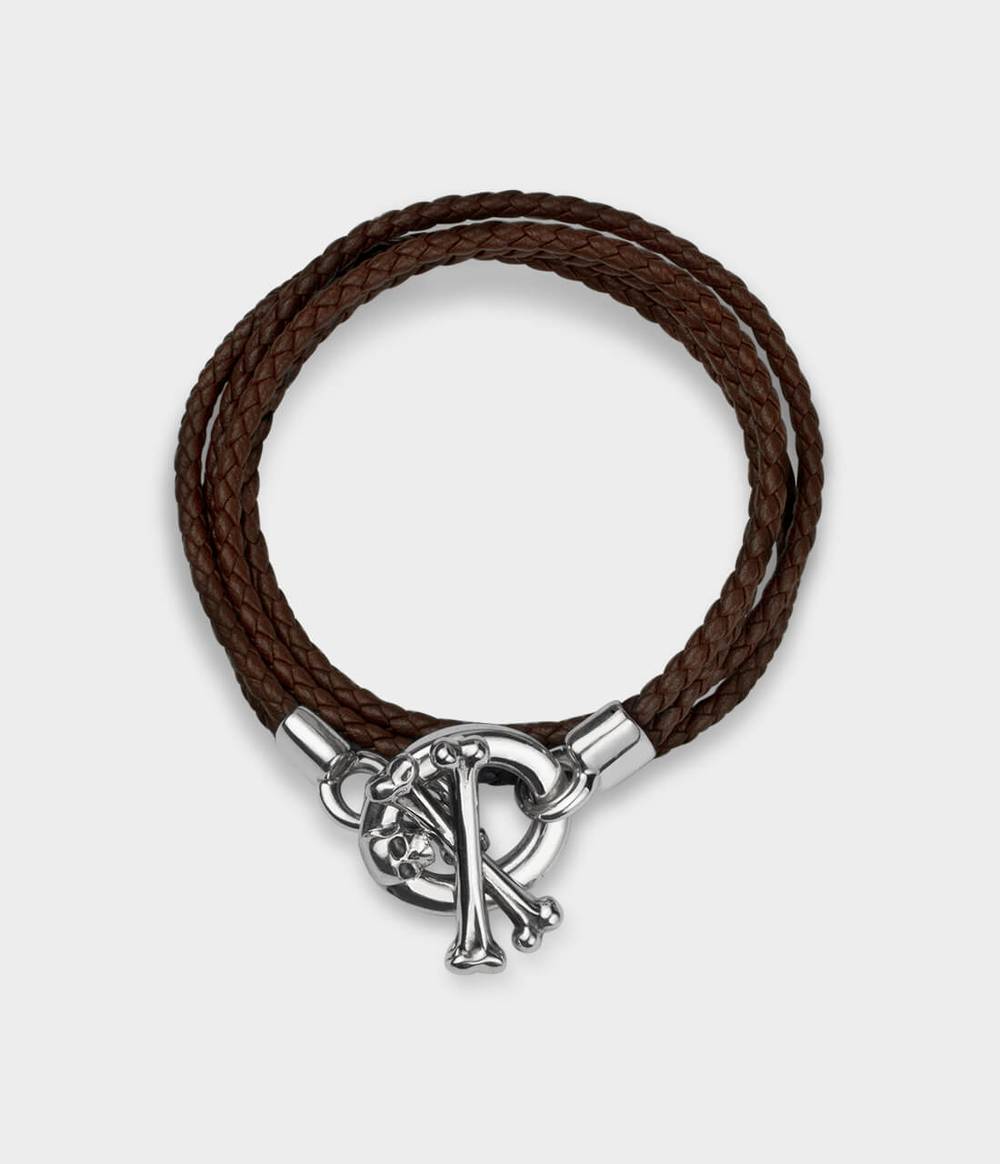 Skull & Crossbones Leather Bracelet
