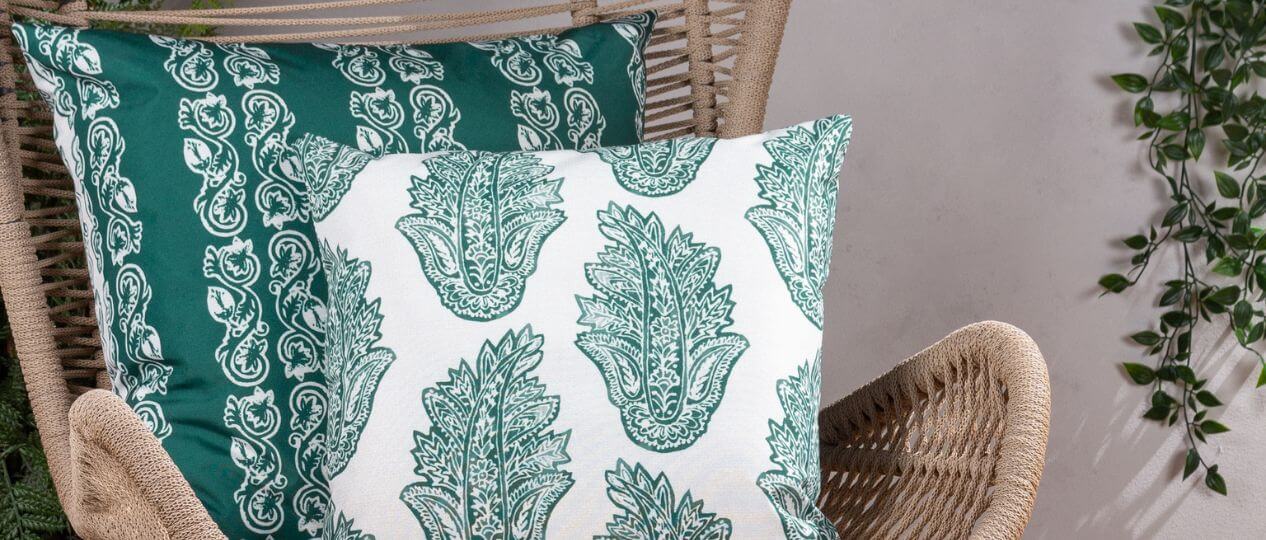 Green and shop white outdoor cushions