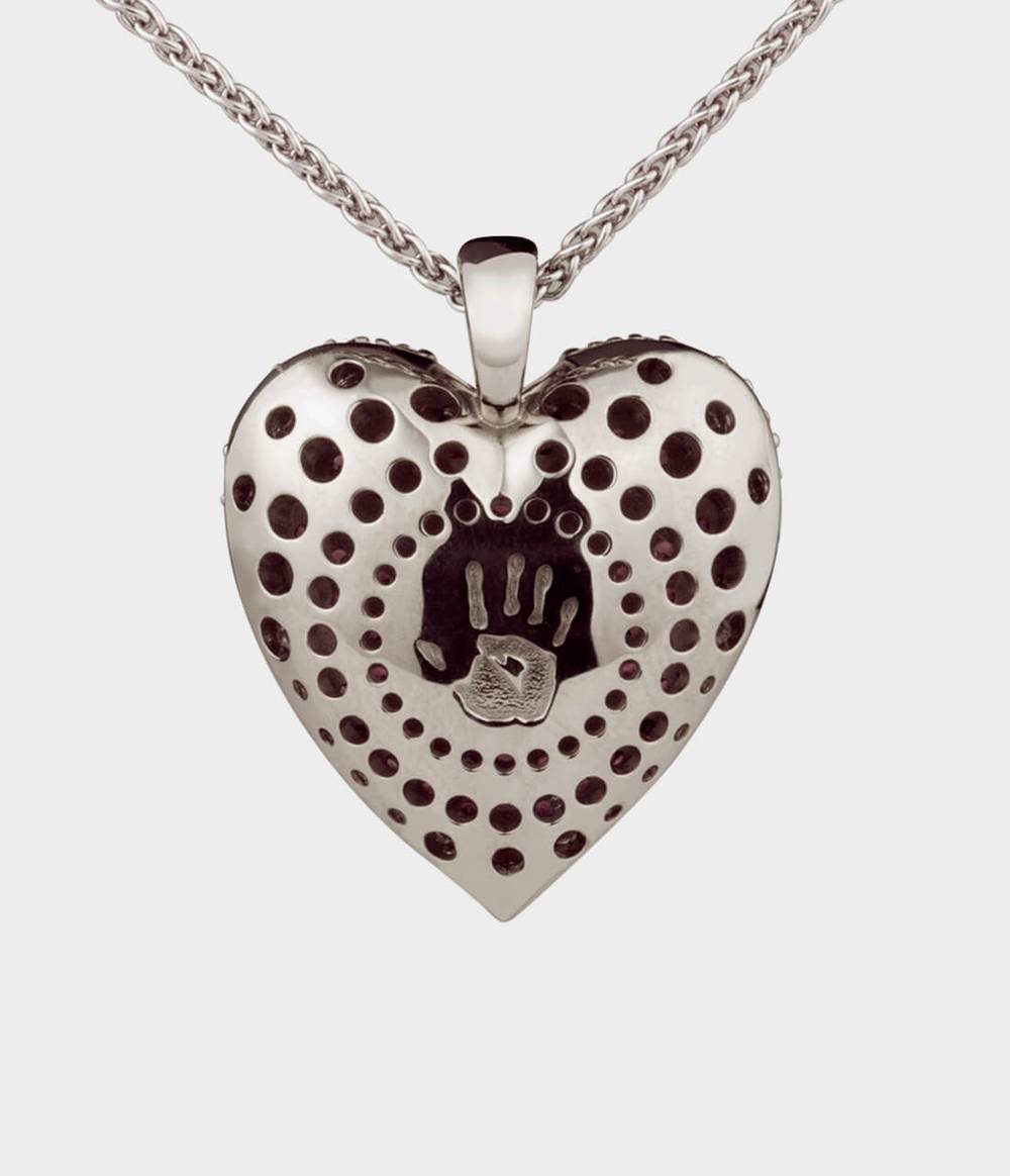 Strawberry Heart Necklace / 18ct White Gold / Rubies