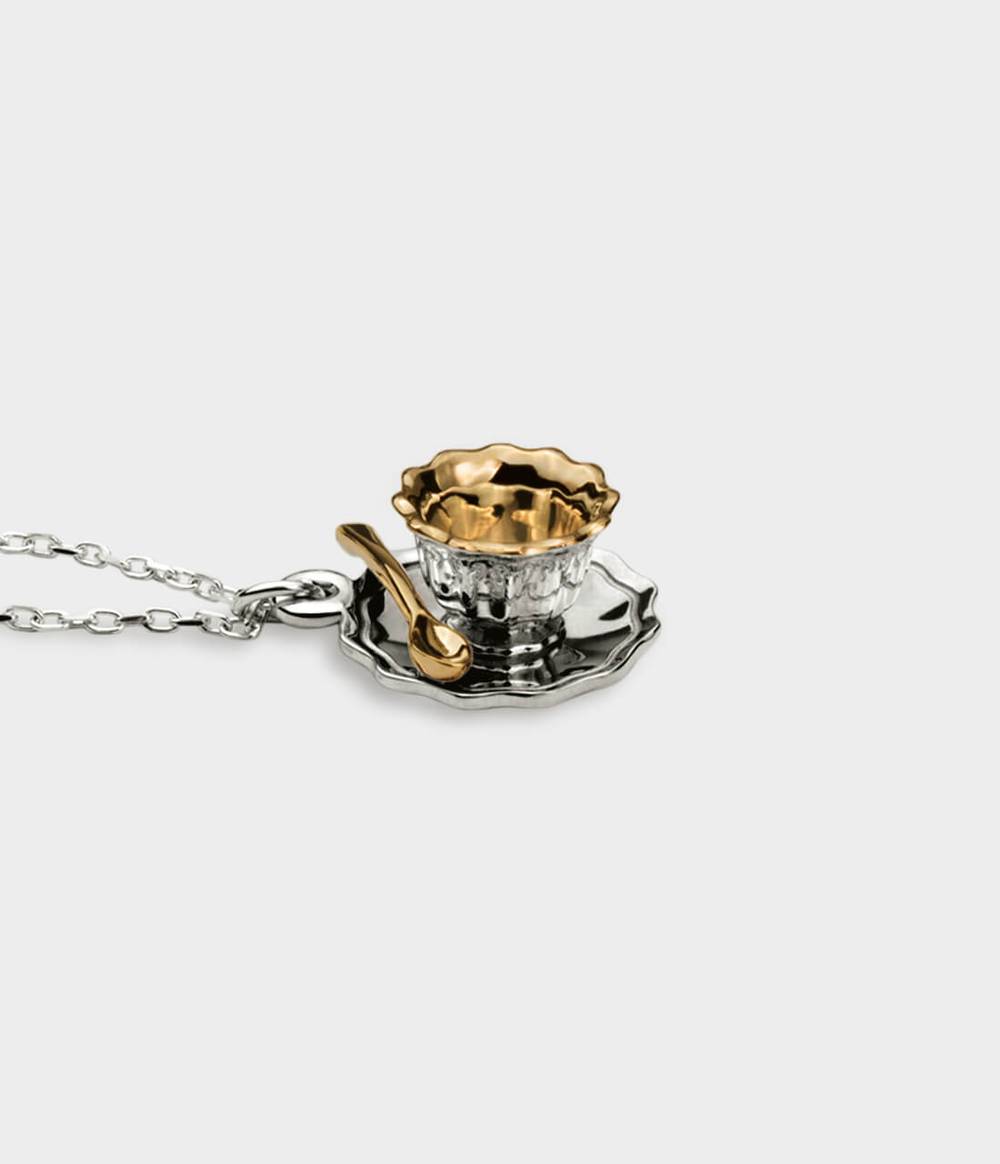 Teacup Necklace In Silver & 9ct Yellow Gold