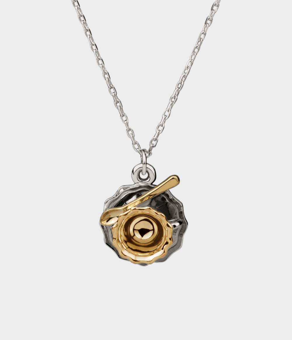 Teacup Necklace In Silver & 9ct Yellow Gold