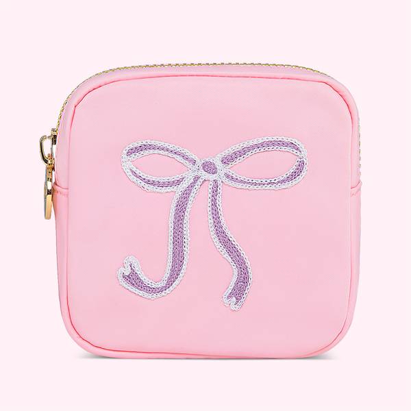 Hand Embroidered Bow Mini Pouch