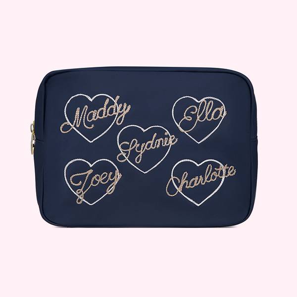 Hand Embroidered Custom Heart Large Pouch