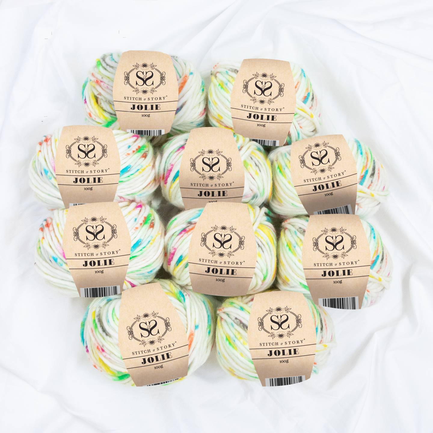 Pack of 10 Jolie Yarn 100g balls Stitch & Story