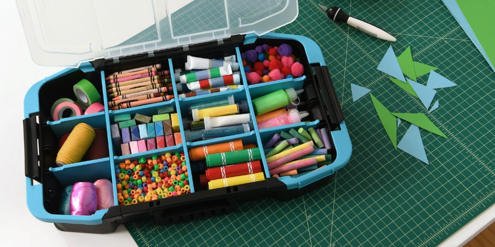 craft supplies in a tote