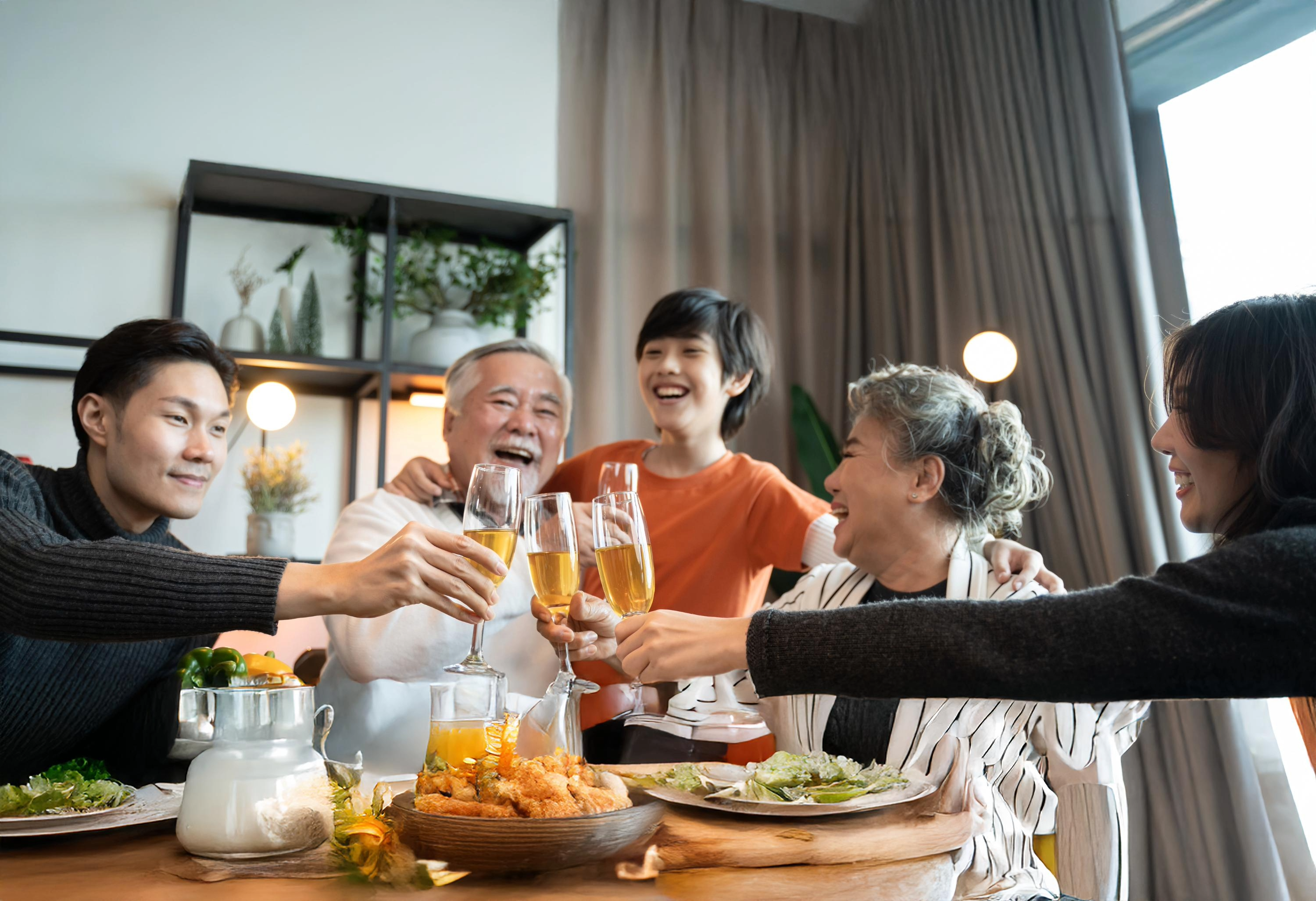 family having a celebration dinner