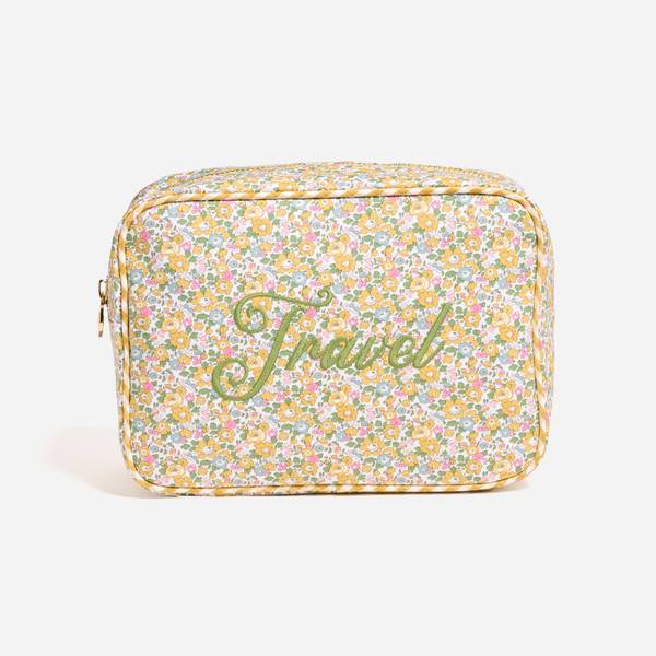 Travel Embroidered Large Pouch Made with Liberty Fabric