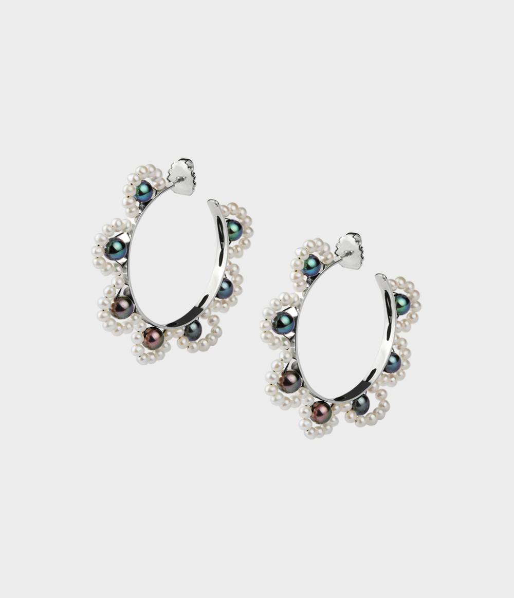 French Lace Pearl Hoop Earrings