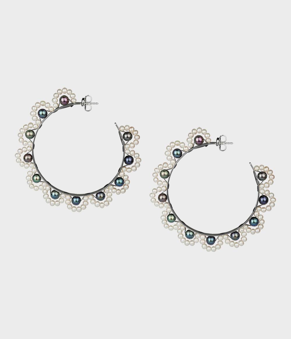 Large French Lace Pearl Hoop Earrings