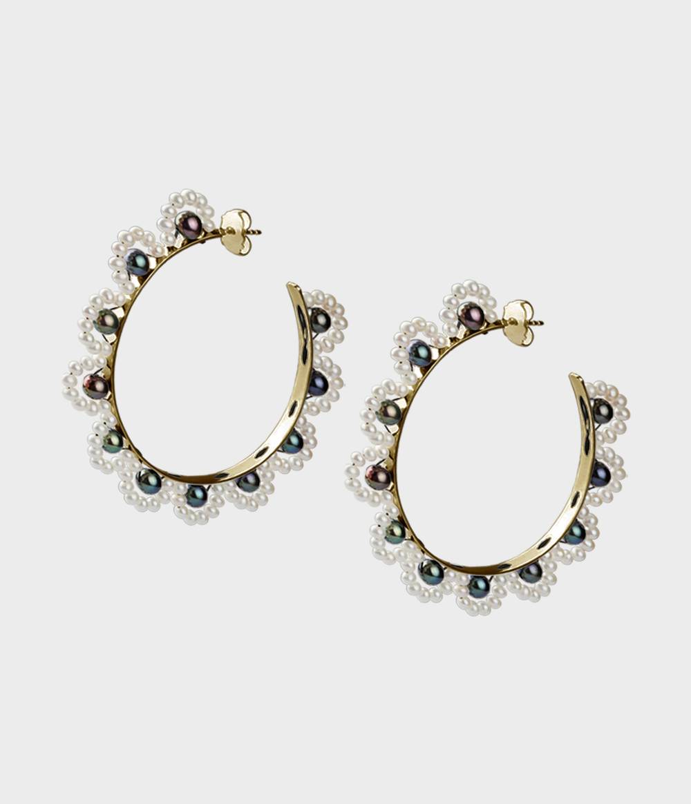 Large French Lace Pearl Hoop Earrings