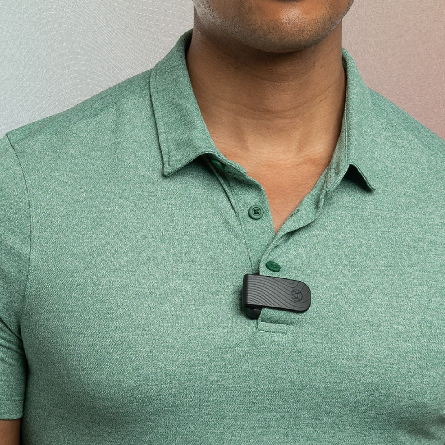 Male wearing Apollo Clip on shirt