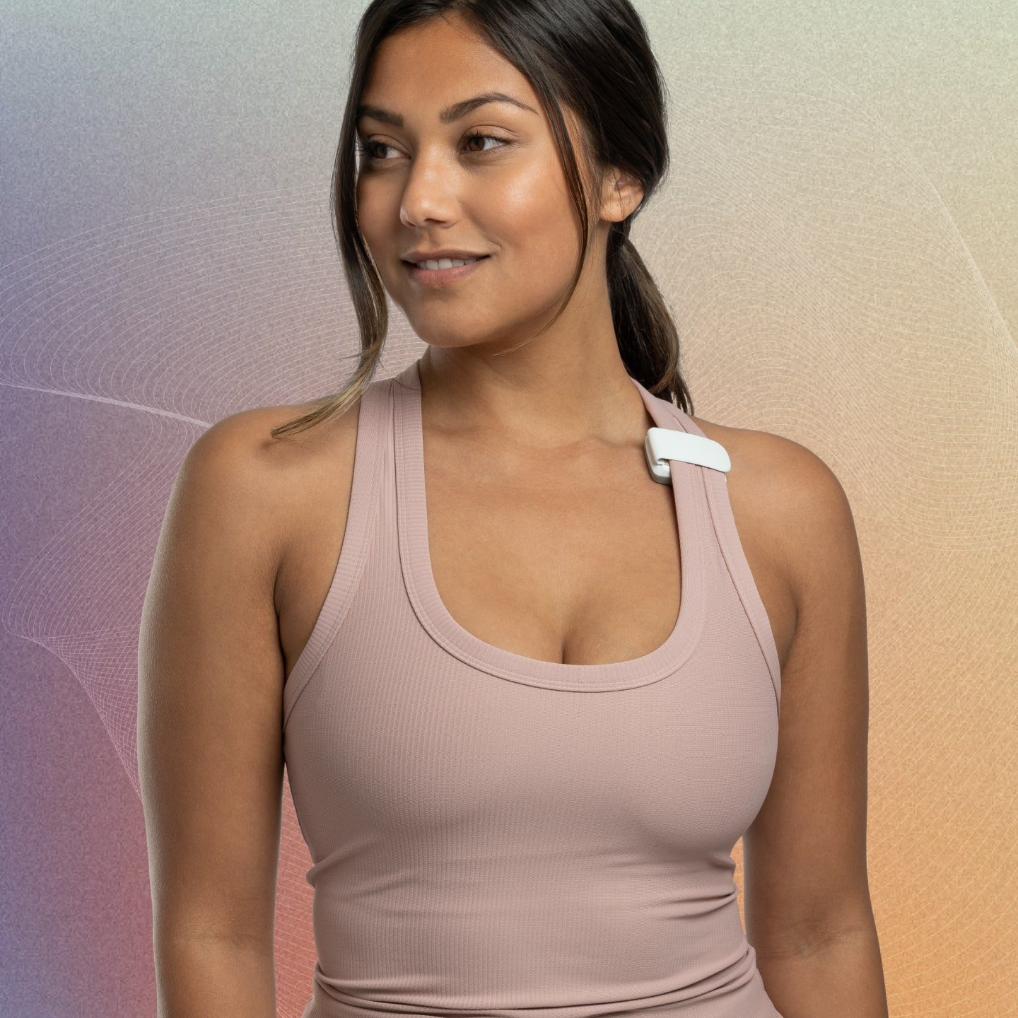 Female wearing Apollo Clip on tank top