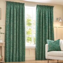 green curtains. The Green Home Edit