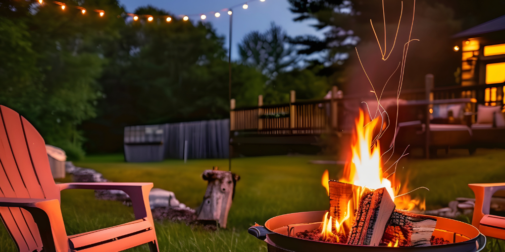 fire pit in a backyard